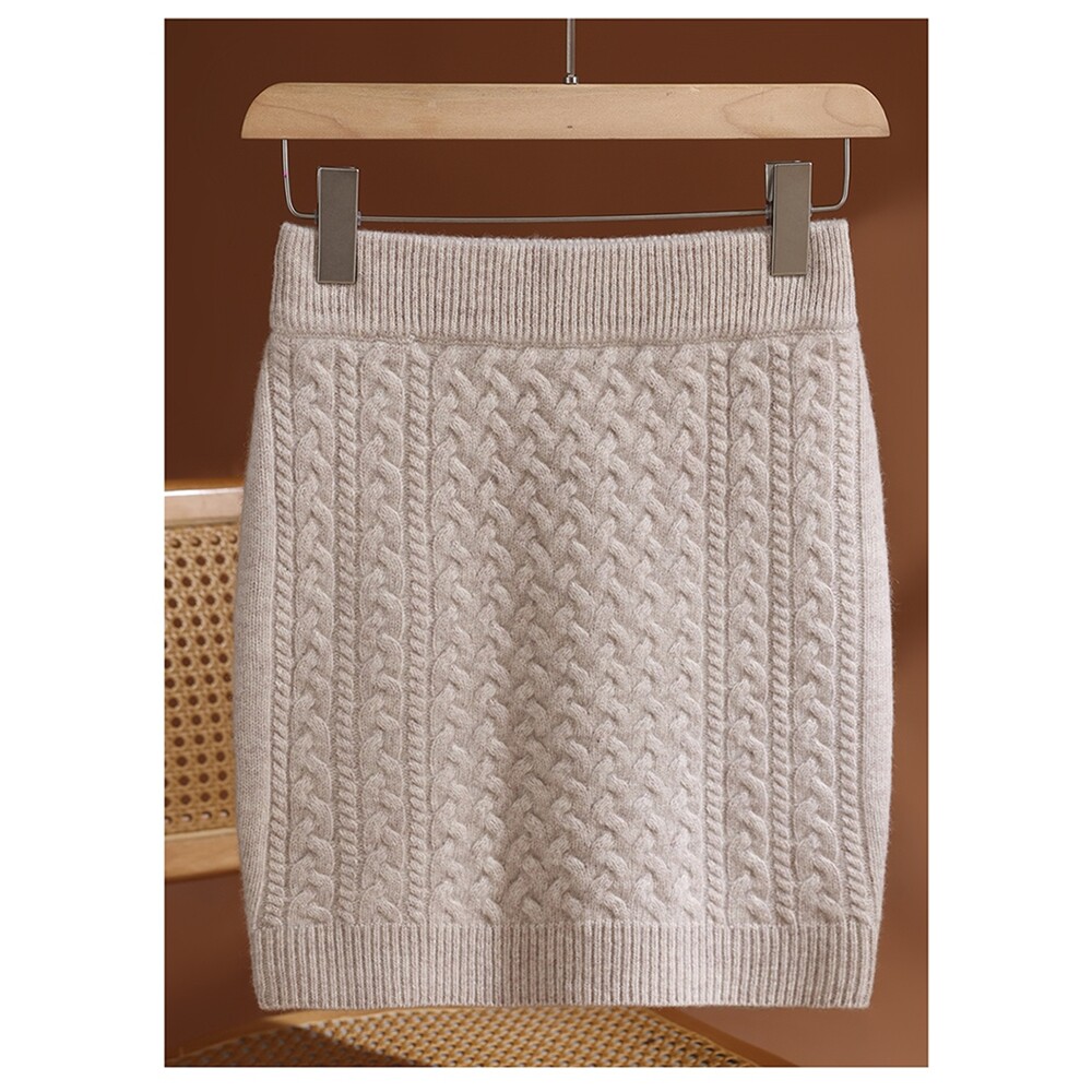 MS136小个子针织包臀短裙女 秋冬100%羊毛复古麻花修身针织半身裙