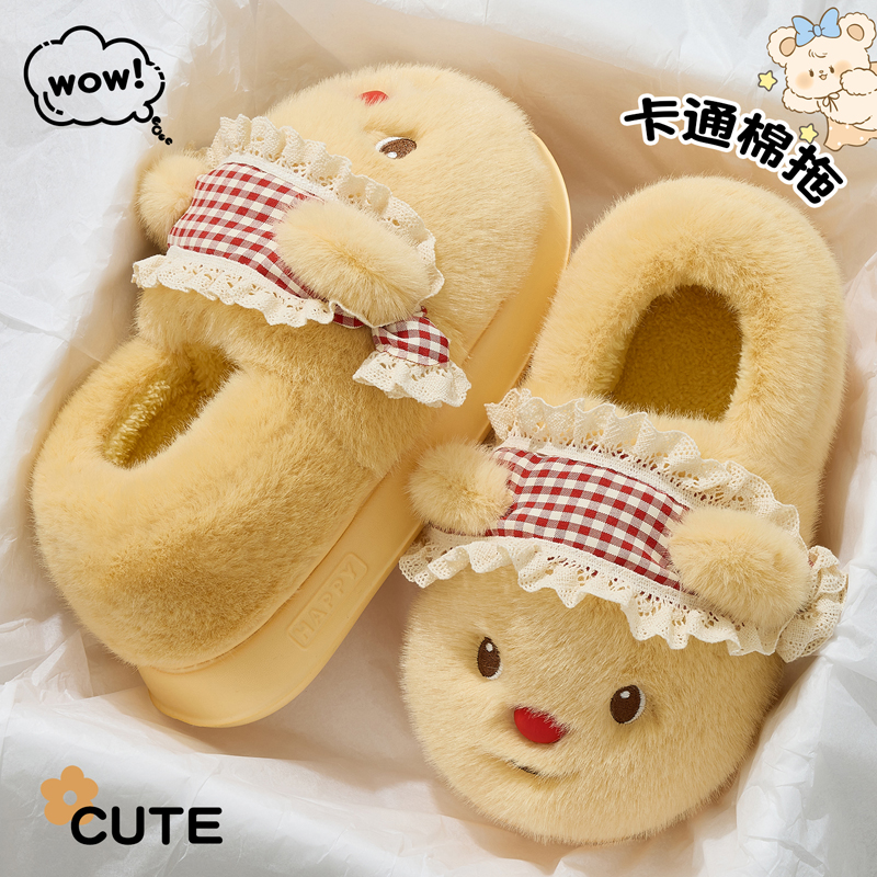 可爱小熊棉拖鞋女款包跟外穿2025