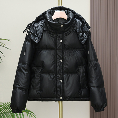 冬季羽绒棉棉衣女亮面pu皮棉服