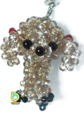 2024新款 水晶手机饰品狗狗天蓝色卡其布褐色水晶手机挂件 小狗