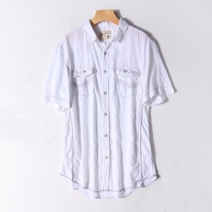 衬衫 E38 宽松休闲口袋中性风上衣复古明线设计感女短袖 1夏季 新品