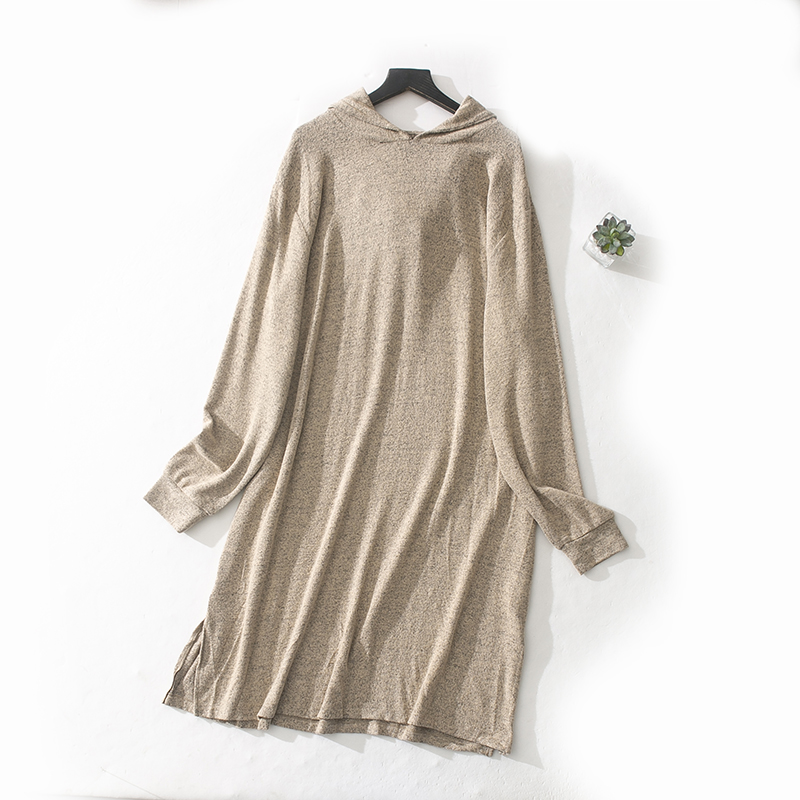 外贸清仓连帽套头长款针织连衣裙