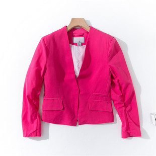 S1-3春季包邮女装亮色系V领色修身西装褶皱设计感长袖气质短外套