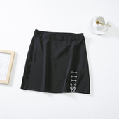 新品 E39 3夏季 女黑色短裙高腰小A字显瘦链条设计开叉包臀半身裙子