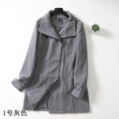 外贸清仓中长款纯色毛呢外套大衣