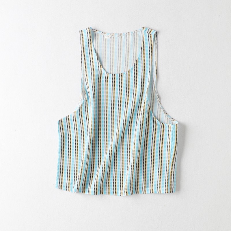 无袖清新薄款竖条纹雪纺背心吊带