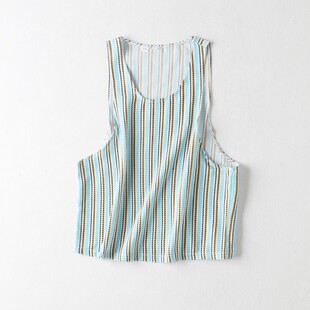 E58-2初夏新品女款时尚彩色竖条纹垂感气质短款雪纺背心吊带