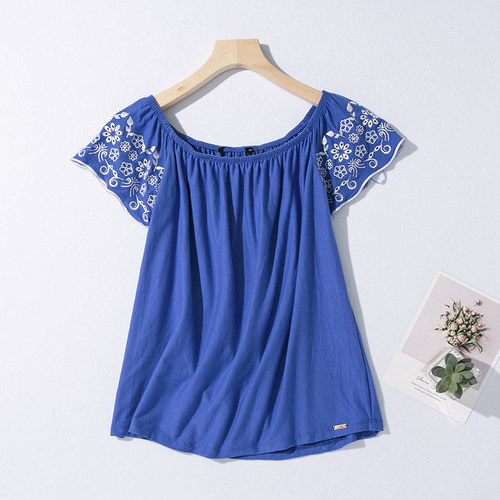 清仓外贸刺绣棉短袖T恤衫