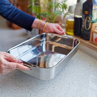 厚重控入出口德国304不锈钢方盘三层复合一体18 10盘烤鱼盘菜盘