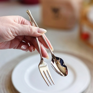 英式贵族风18-10不锈钢优雅甜点勺叉咖啡勺子三齿蛋糕叉水果叉子