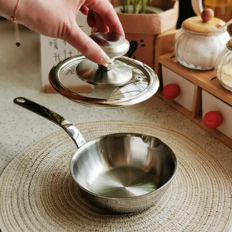 实物太可爱 304不锈钢宝宝辅食锅熬果酱煎蛋迷你小煎锅平底锅12cm