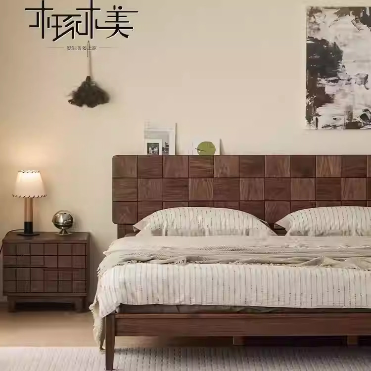 北美黑胡桃双人实木床主卧1米8高端大气2025新款中古风北欧轻奢