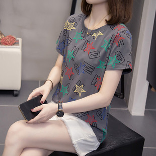 t恤女夏季 加大码 纯棉短袖 新款 胖mm遮肚子宽松显瘦洋气上衣女 女装