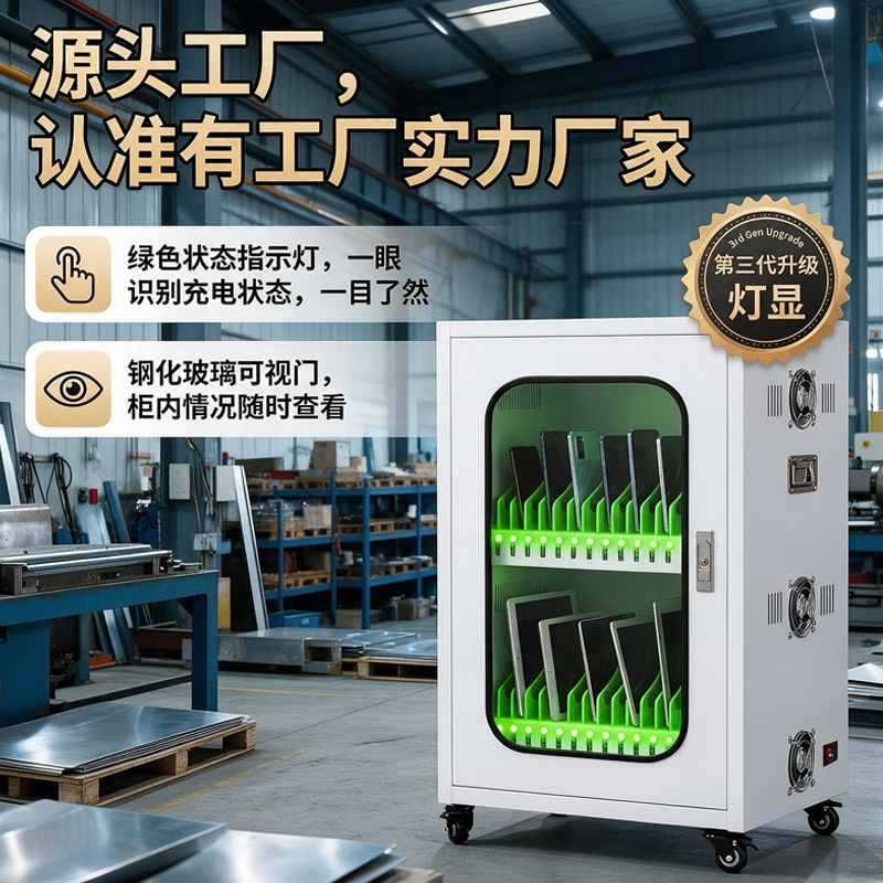 源头工厂手机充电寄存柜大容量透明钢化玻璃门移动滑轮手机充电柜