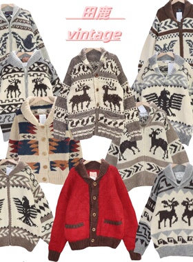 古着vintage孤品北欧冰岛重磅粗线鹰鹿费尔岛雪花厚实外套毛衣B69