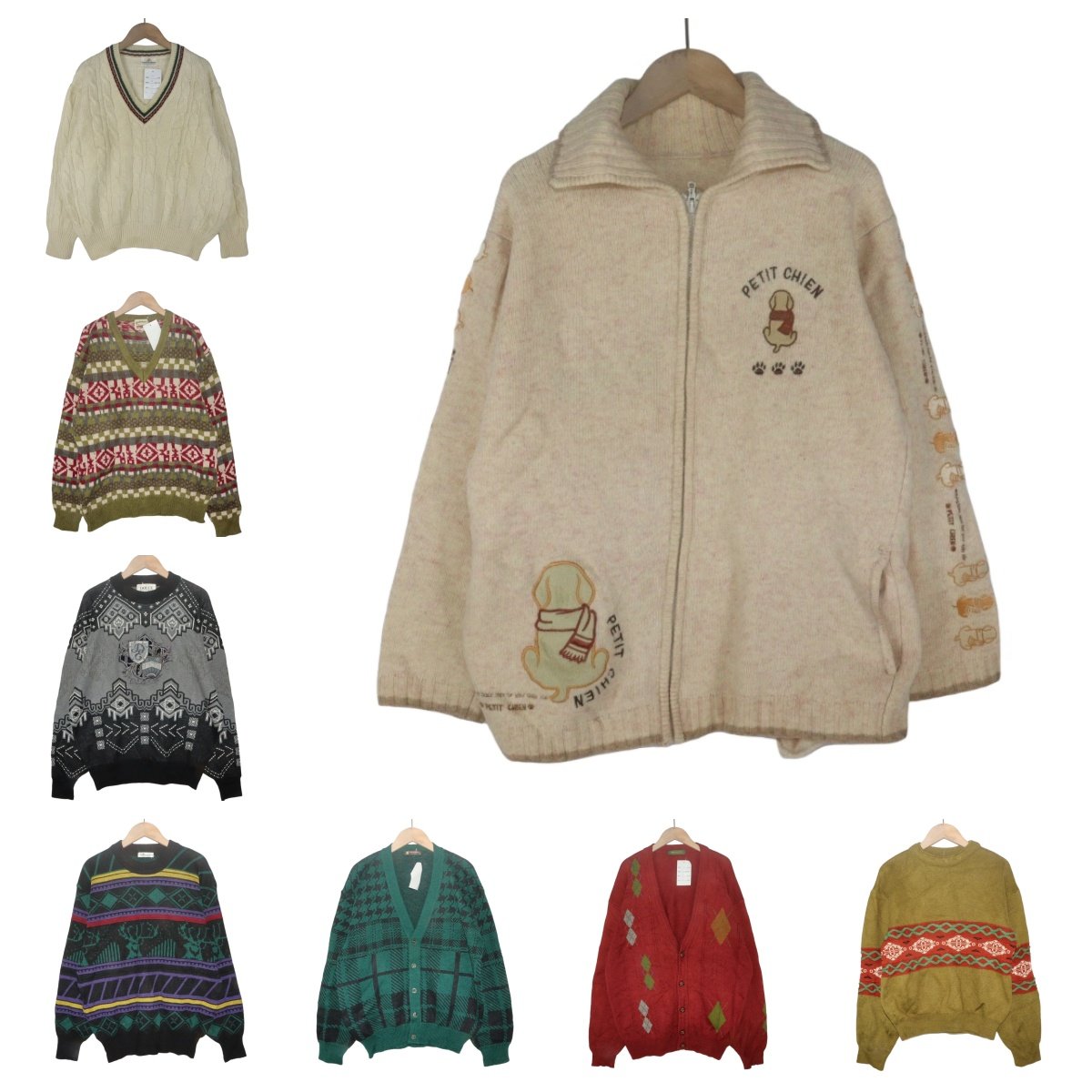 古着vintage孤品羊毛粗线北欧复古费尔岛文艺厚实波普图案毛衣A36