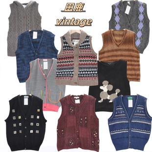 古着vintage孤品羊毛复古文艺学院风波普菱形毛衣马甲B83