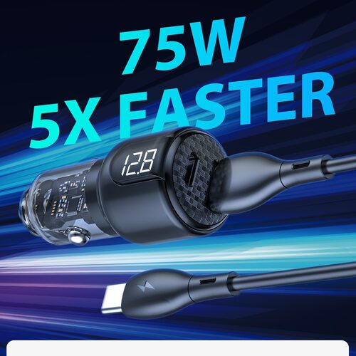 车载充电器全新金属数显透明机身PD45W大功率车充PPS快充闪充