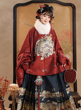 拾芳【马上发财】马年明制汉服圆领补服马面裙新年汉服套装冬季