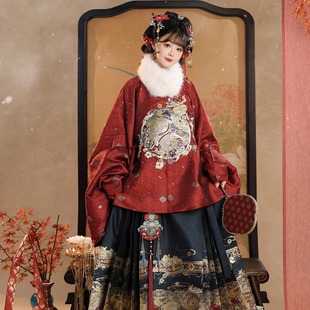 冬季 马年明制汉服圆领补服马面裙新年汉服套装 马上发财 拾芳