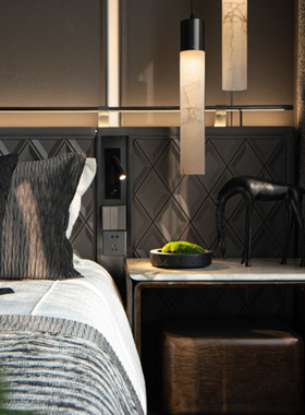 可凡新中式样板间卧室床头柜软装