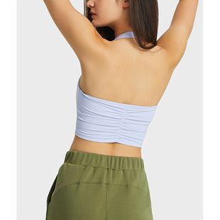 性感挂脖抹胸式美背运动内衣女时尚褶皱运动文胸