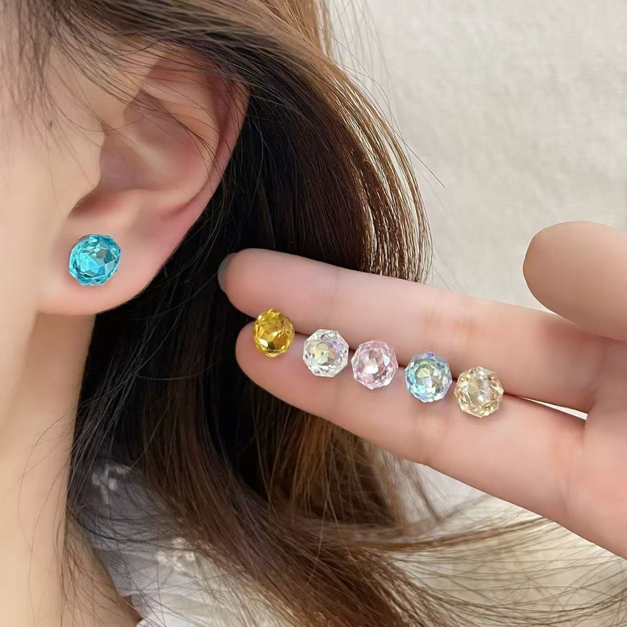 超闪八边玫瑰锆石耳钉耳骨钉女新款多切面锆石高级感精致百搭耳环