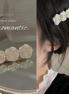 复古山茶花朵发夹一字夹发超仙甜美发饰气质温柔百搭立体玫瑰花朵