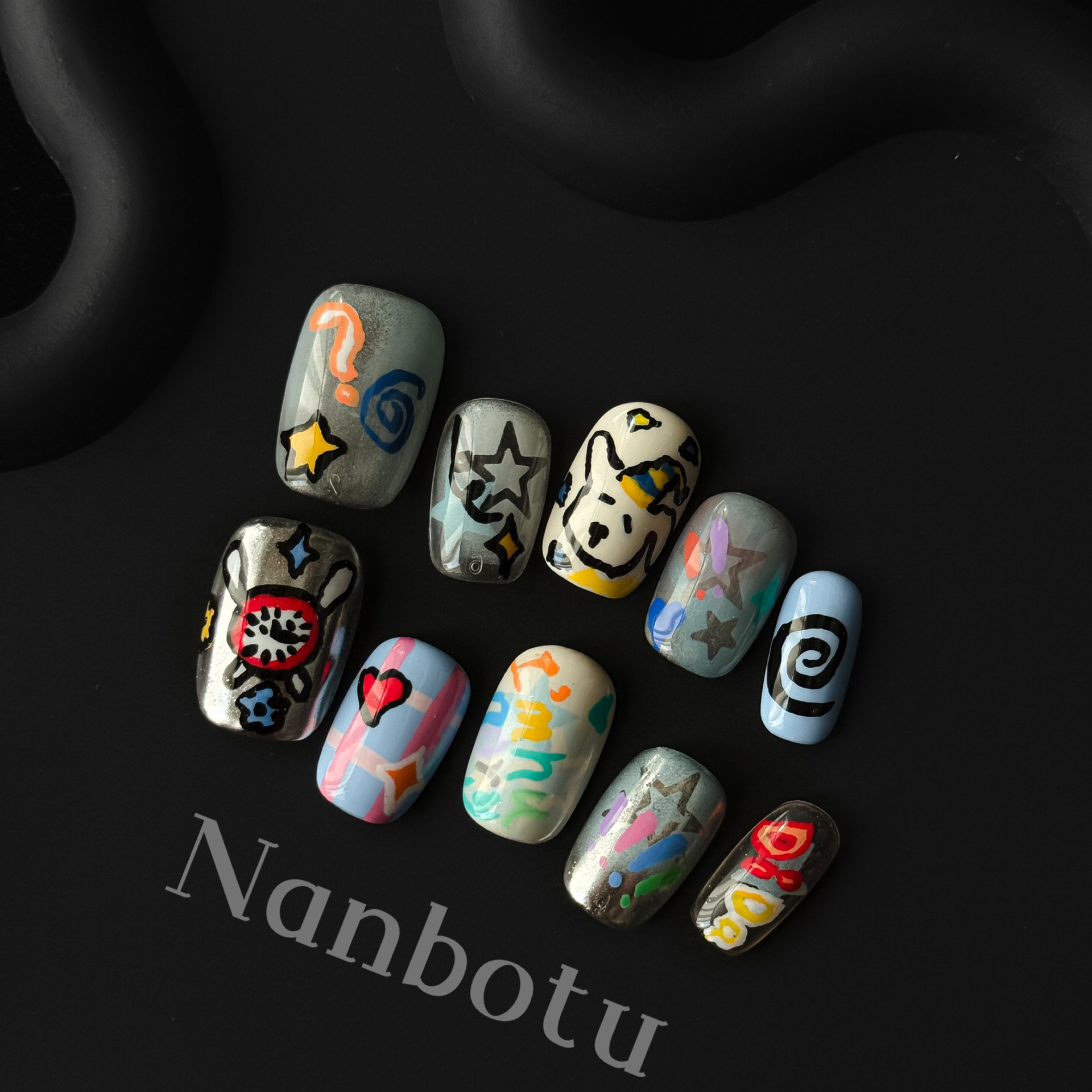 南卜兔原创纯手工定制甲穿戴甲手绘涂鸦美甲贴片成品假指甲可拆卸