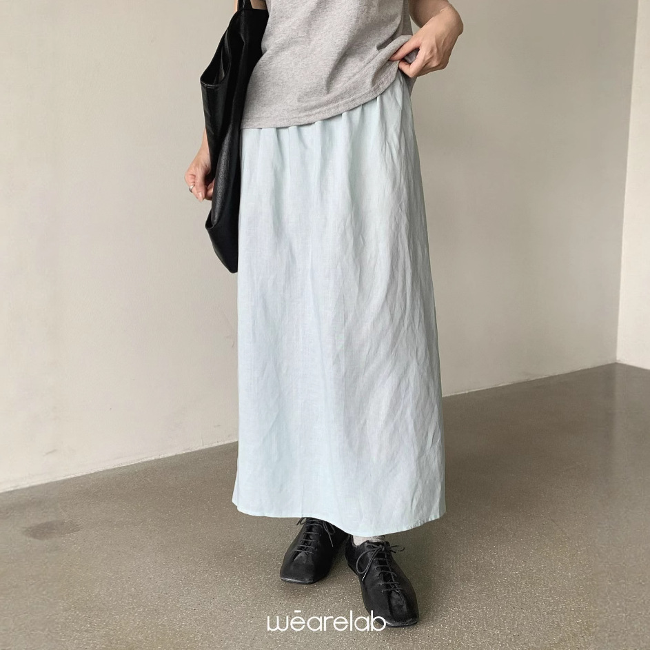 Asome天丝麻韩系休闲百搭松紧腰半身裙女中长款直筒A字裙23760