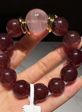 7A级天然鸽血红车厘子草莓晶原创手串搭配粉水晶手链中式复古暗黑