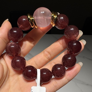 7A级天然鸽血红车厘子草莓晶原创手串搭配粉水晶手链中式复古暗黑