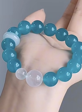 天然冰种天河石手链亚马逊石蓝绿色水晶单圈气质女礼物收藏级饰品