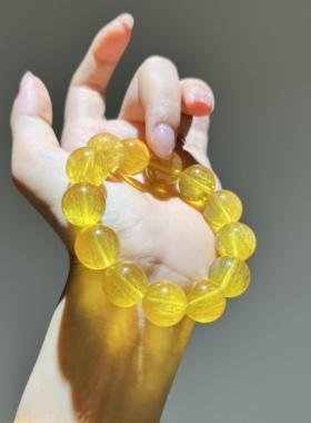 收藏级天然拉丝黄萤石水晶手串女款显白百搭女款大颗粒手链DIY