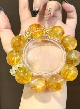天然巴西黄胶花大颗粒中式原创单圈手串女款黄水晶设计手链百搭