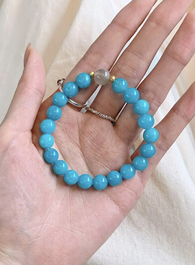 原创设计天然老矿天河石单圈手串新中式清新手链莫桑比克蓝色水晶