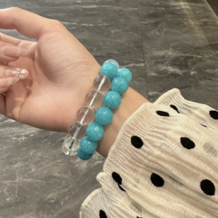 天然莫桑比克天河石老矿手串搭配白水晶手链蓝色水晶转运中式女款