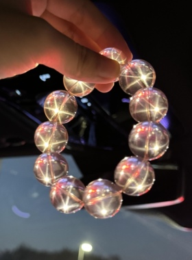 天然莫桑比克星光粉水晶手链女款单圈时尚百搭饰品礼物送女友手链