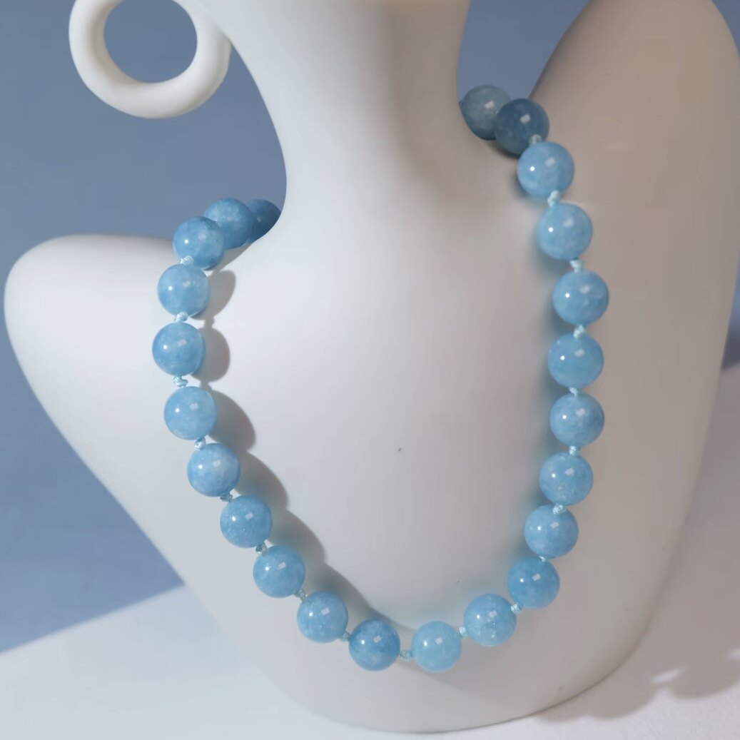 天然海蓝宝大颗粒项链蓝色水晶转运锁骨链原创百搭显白女款