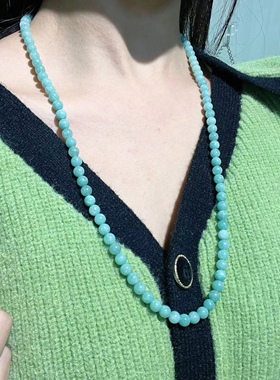 天然缅甸翡翠果绿色圆珠项链长款玉毛衣链原创新中式国风女款礼物