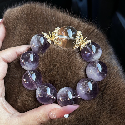 天然超大霸气款原创设计九紫离火手串紫水晶兔毛手链原石转运女款