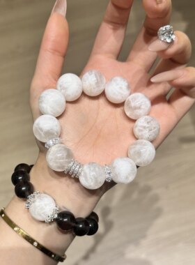 天然雪花白幽灵婚纱幽灵手串水晶手链大颗粒男女轻奢高级感异相