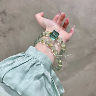 天然绿水晶萤石手链女款 双圈方糖手串饰品礼物送女友闺蜜生日礼物
