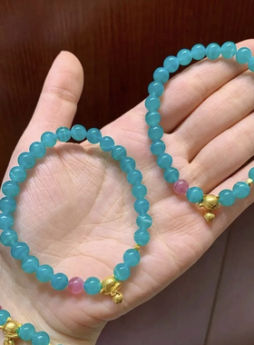 天然原矿冰种天河石单圈原创设计款手串蓝色水晶手链新中式女国风