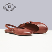 女 平底真皮小皮鞋 Mantova曼托瓦手工马皮乐福鞋 圆头复古包头凉鞋