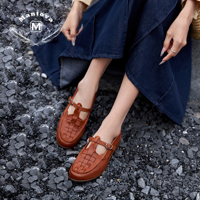 曼托瓦手工马皮编织镂空凉鞋