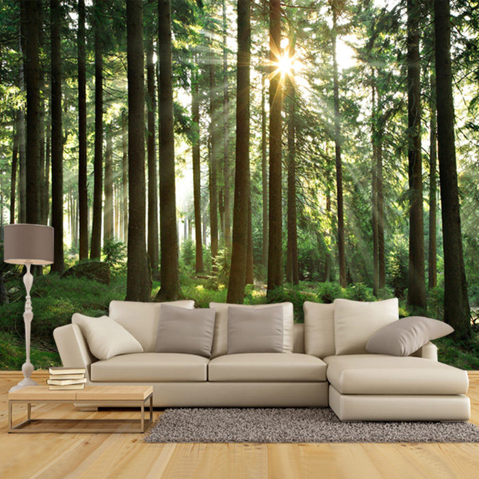 阳光照耀树林墙纸森林壁纸客厅卧室办公室背景墙大型壁画墙布872