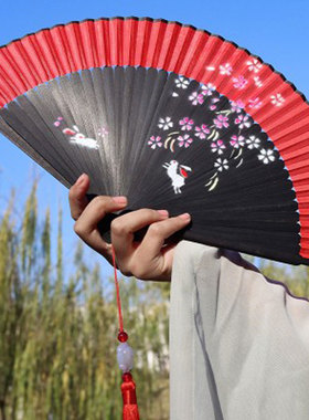 好开合中国风跳舞蹈双面折叠扇女式旗袍走秀红色扇子汉服随身折扇