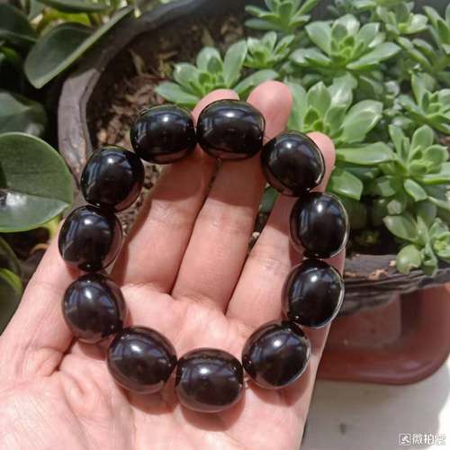 纯天然抚顺煤精原石原矿 老料胶皮料 18MM鼓型珠 男士大手围手串
