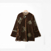 松紧腰半身裙 绿色松针 美拉德色真丝丝绒重工钉珠刺绣外套